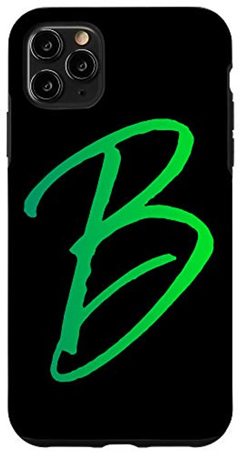 iPhone 11 Pro Max Green Letter B Phone Case Green Gradient Ombre Initial B Case