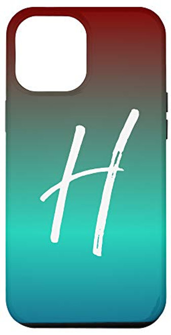 iPhone 12 Pro Max Letter H Blue to Red Gradient Phone Case Cute Teal Initial H Case