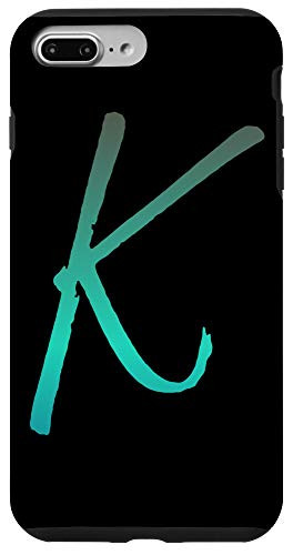 iPhone 7 Plus 8 Plus Blue Gradient Initial K Phone Case Cool Ombre Blue Letter K Case
