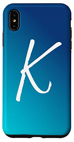 iPhone XS Max Blue Gradient Initial K Phone Case Cool Ombre Blue Letter K Case