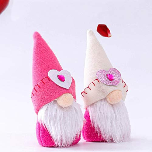 2Pcs Valentines Day Gnome Plush Doll Decorations_ Mr and Mrs Handmade Cloth Doll Plush Gnomes for Valentine's Day Ornament_ Valentine's Present Home Decor Tabletop Figurines _2PC F_