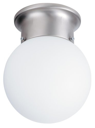 Lithonia Lighting 1-Light Fluorescent Flush-Mount Ceiling Fix, Brushed Nickel w/White Globe