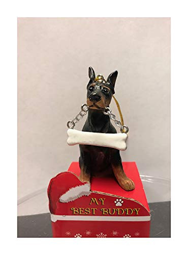 E and S Pets My Best Buddy Doberman with Bone Christmas Ornament