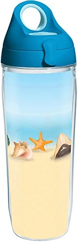 Tervis 1284943 Shells on the Beach Tumbler with Wrap and Turquoise Lid 24oz Water Bottle, Clear