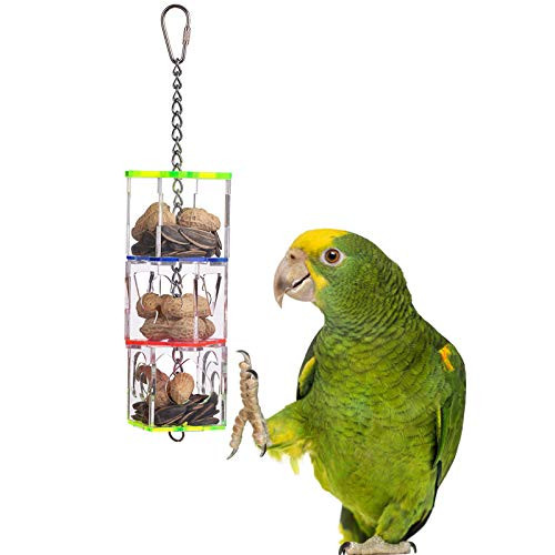 KINTOR Parrot Creative Foraging Toy Feeder Bird Intelligence Growth Cage Acrylic Box Toys _3 Layers Foraging Toy_