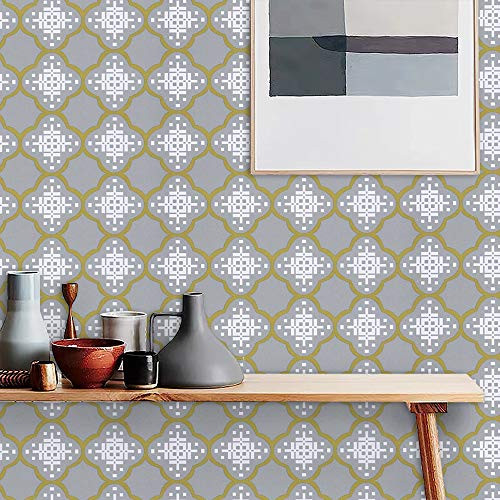 17.7 x197 Grey and Gold Trellis Wallpaper Floral Peel and Stick Wallpaper Pattern Contact Paper Self_Adhesive Waterproof Vinyl Wallpaper for Wall Covering Decorative Cabinet Countertop