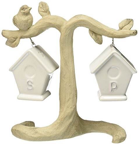 Abbott Collection Ceramic Bird House Salt and Pepper Shakers w/Branch Stand (3 pieces)