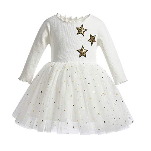 Toddler Little Girl Dress Cotton Long Sleeve Fall Winter Dresses Casual Tulle Party Skirt for Girls 1_7Years _White_ 4_5years_