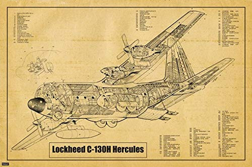 Lockheed C_130H Hercules War Plane Blueprint Engineering Technical Drawing Schematic Home Decor Print Poster 24x36