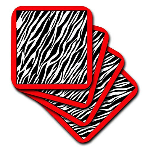 3dRose cst_38110_2 Zebra Fur Like Texture on Red-Soft Coasters, Set of 8