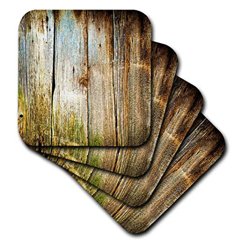 3D Rose Distressed Brown Barn Wood Effect Soft Coasters, Multicolor