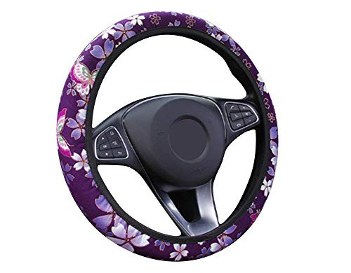 BuilLLin Cute Steering Wheel Cover for Women 2021 _Cherry Blossom Purple_