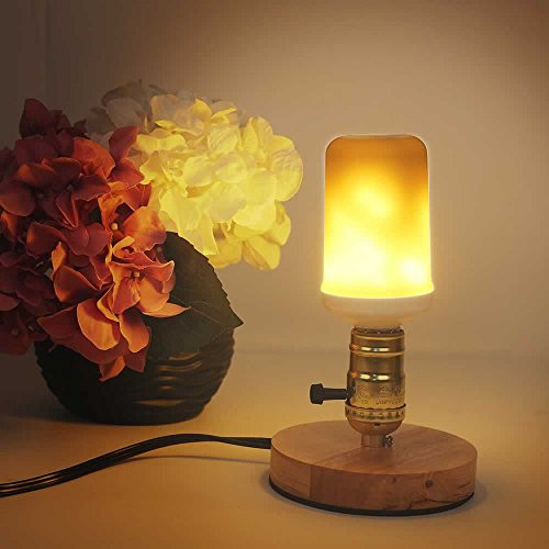 LED Flame Effect Light Bulb, Imenou e26/e27 LED Flickering Flame Light Bulbs 2835 LED Simulated Fire Flashes Decorative Light Atmosphere Lighting Vintage Flaming Light with Basic Wood Holder