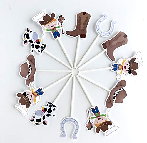 Cowboy Cupcake Toppers 12 pcs _ Cake Picks Birthday Decoration Party Supplies_ Western Baby Shower Themed