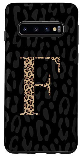 Galaxy S10 Black Leopard print monogram letter F cheetah for women Case