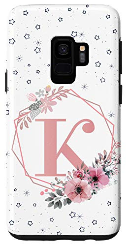 Galaxy S9 Initial Letter K phone case Flower Pink Monogram Elegant Case