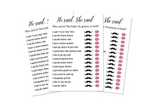 He Said She Said Game_ Bridal Shower Games. Who Said It Game_ 25 Game Cards_ 5x7. Perfect for a Bridal Shower He Said She Said Game_ Bridal Shower Games. Who Said It Game_ 25 Game Cards_ 5x7. Perfect for a Bridal Shower