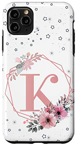 iPhone 11 Pro Max Initial Letter K phone case Flower Pink Monogram Elegant Case