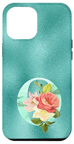 iPhone 12 Pro Max Teal floral Initial letter O monogram blush flowers Case