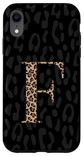 iPhone XR Black Leopard print monogram letter F cheetah for women Case