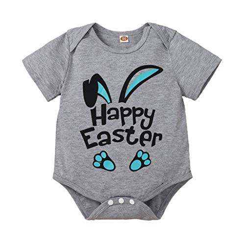 Newborn Easter Onesie Baby Boys Girls Happy Easter Bunny Short Sleeve Bodysuit Romper _Gray_ 6_9 Months_