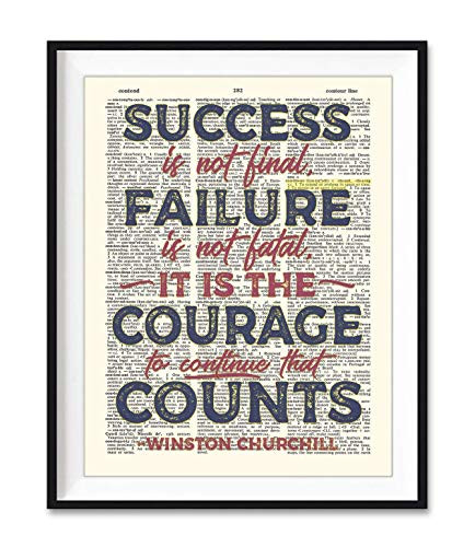 Success Is Not Final_ Failure Is Not Fatal_ Winston Churchill Quote Art Print_ Unframed_ Vintage Highlighted Dictionary Page floral Wall Art Decor Poster Sign_ 8x10 Inches