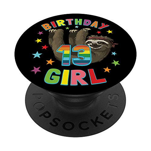 Girl 13th Birthday Sloth 13 Year Old B_day Party Kids Gift PopSockets Grip and Stand for Phones and Tablets