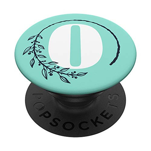 Mint Floral Monogram Letter O First Initial White with Navy PopSockets PopGrip  Swappable Grip for Phones  and  Tablets