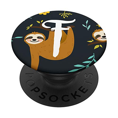 Cute Sloth with Letter F Initial PopSockets PopGrip  Swappable Grip for Phones  and  Tablets
