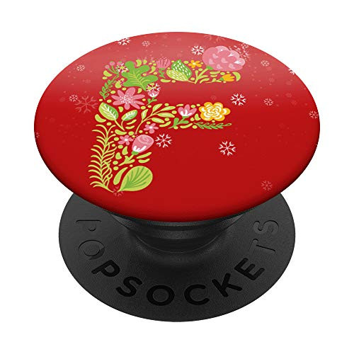Christmas Initial Letter F Colored Floral Monogram For Women PopSockets PopGrip  Swappable Grip for Phones  and  Tablets