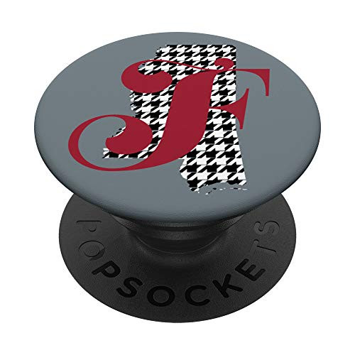 Crimson Letter F Initial Houndstooth Alabama PopSockets PopGrip  Swappable Grip for Phones  and  Tablets