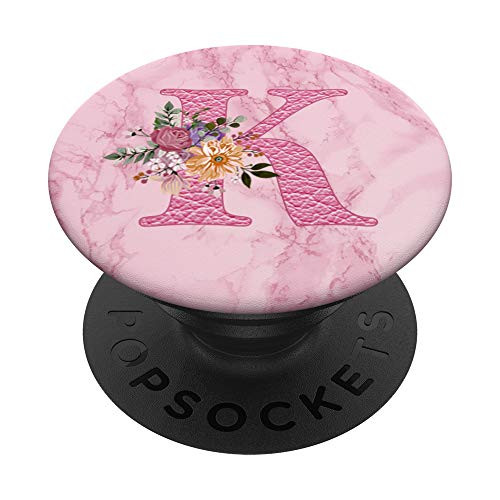 Letter K Initial Floral Flower Monogram Pink Gift Women Gift PopSockets PopGrip  Swappable Grip for Phones  and  Tablets