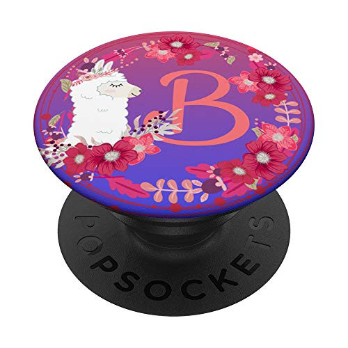 Cute Llama With Flowers Letter B Initials Monogram PopSockets Grip and Stand for Phones and Tablets