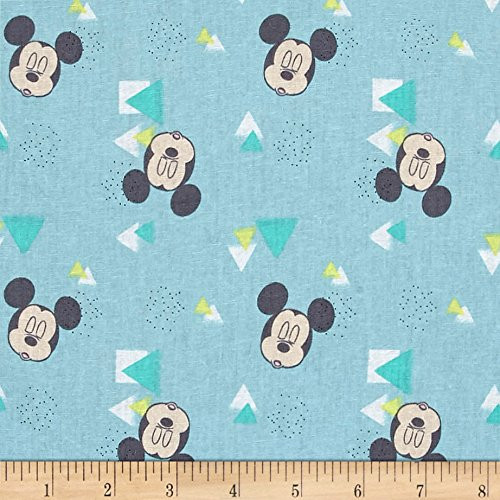 Springs Creative Products Disney Mickey Nursery Mickey Head Toss Light Blue Quilt Fabric By The Yard_ Light Blue