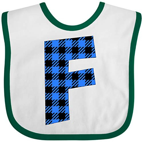 Inktastic Blue Buffalo Plaid Initial F Baby Bib White and Green 3cb02