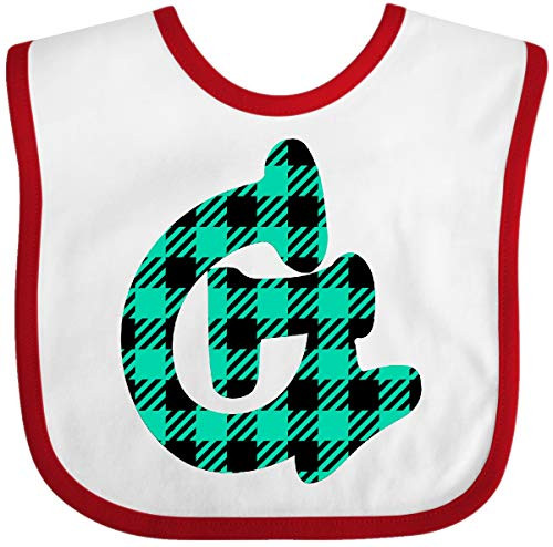 Inktastic Teal Plaid Initial G Baby Bib White and Red 3cbfc