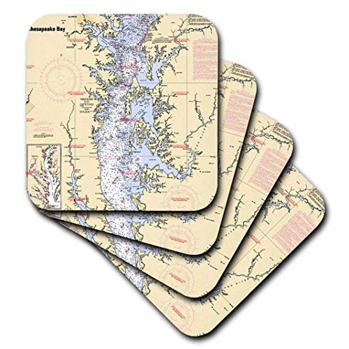 3dRose CST_204865_2 Print of Nautical Chart Chesapeake Bay Soft Coasters, (Set of 8)
