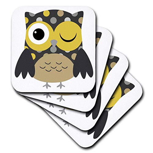 3dRose CST_61009_2 Cute Yellow Polka Dot Owl-Soft Coasters, Set of 8 3dRose CST_61009_2 Cute Yellow Polka Dot Owl-Soft Coasters, Set of 8