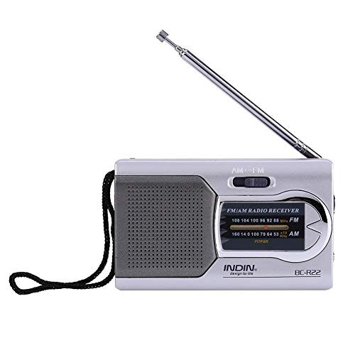 Richer_R FM Radio_ Universal Slim AM FM Mini Radio Portable Stereo Speakers Receiver Music Player Silver with Telescopic Antenna Built_in Speaker.