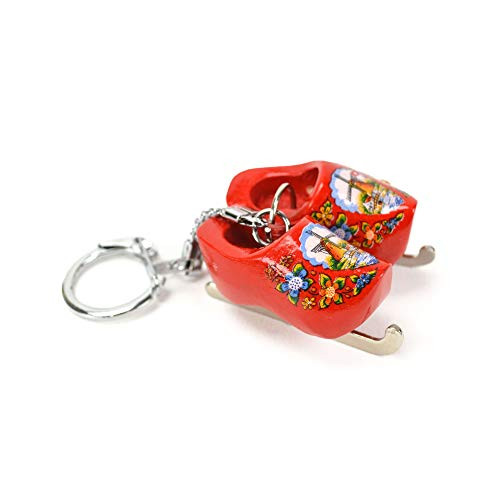 Essence of Europe Gifts E.H.G Wooden Shoe Keychain  Red Clogs with Skates