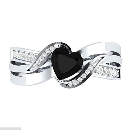 konkanok shopFashion 925 Silver Heart Shape Black Sapphire Women Wedding Ring Size 6_10 _8_