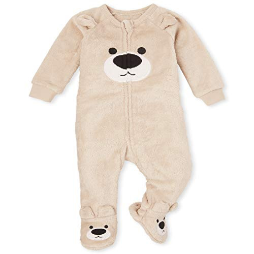 The Children's Place Boys' Baby and Toddler Bear Fleece One Piece Pajamas_ Biscuit_ 0_3 Months