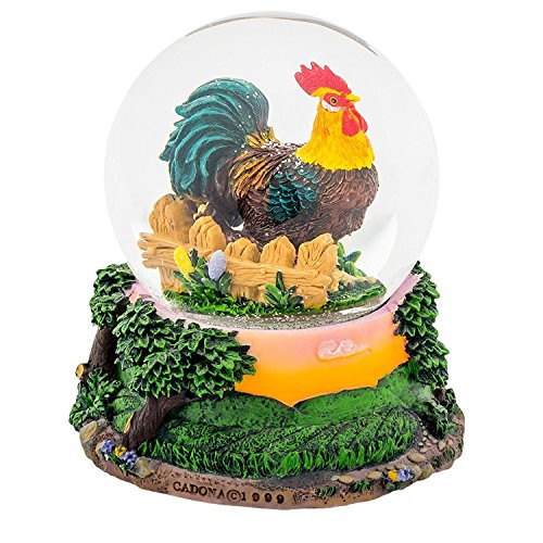 Cadona International, Inc Sunrise Rooster and Picket Fence 100MM Water Globe Plays Tune Home on The Range