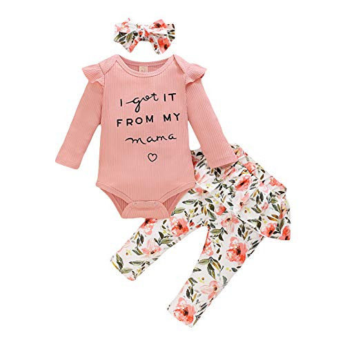 6_9 Months Baby Girl Clothes Infant Girls Fall Outfits Ruffle Long Sleeve Romper Infant Girl Floral Skirts Pants Outfits Set 3pcs Headband Clothing Sets Onesies 6_12 Months
