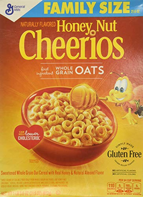 General Mills Honey Nut Cheerios Gluten Free Cereal Family Size 21.6 oz Box _Pack of 2_