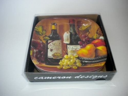 Wine Country Grapes Melamine Appetizer Tapas Cocktail Plates Boxed Set of Six