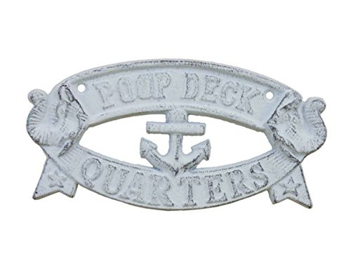 Hampton Nautical K_49005H_W Whitewashed Cast Iron Poop Deck Quarters Sign 9 inch  Nautical Home Decoration
