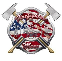 American Flag Maltese Cross Firefighters Mom Decal _ 4 inch  h _ REFLECTIVE