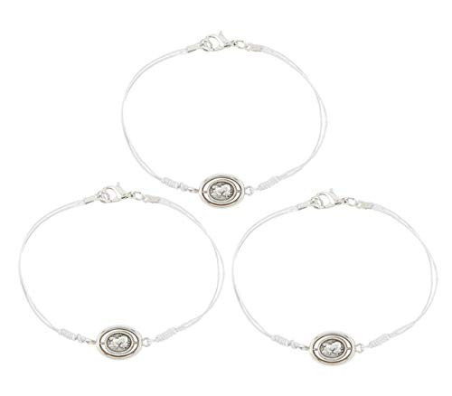 Needzo Saint Michael and Guardian Angel Medal Slim White Cord Bracelet_ 7 Inch_ Pack of 3