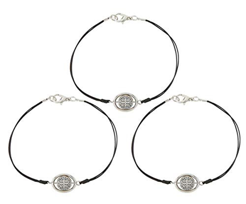 Saint Benedict Medal Slim Black Cord Bracelet_ 7 Inch_ Pack of 3